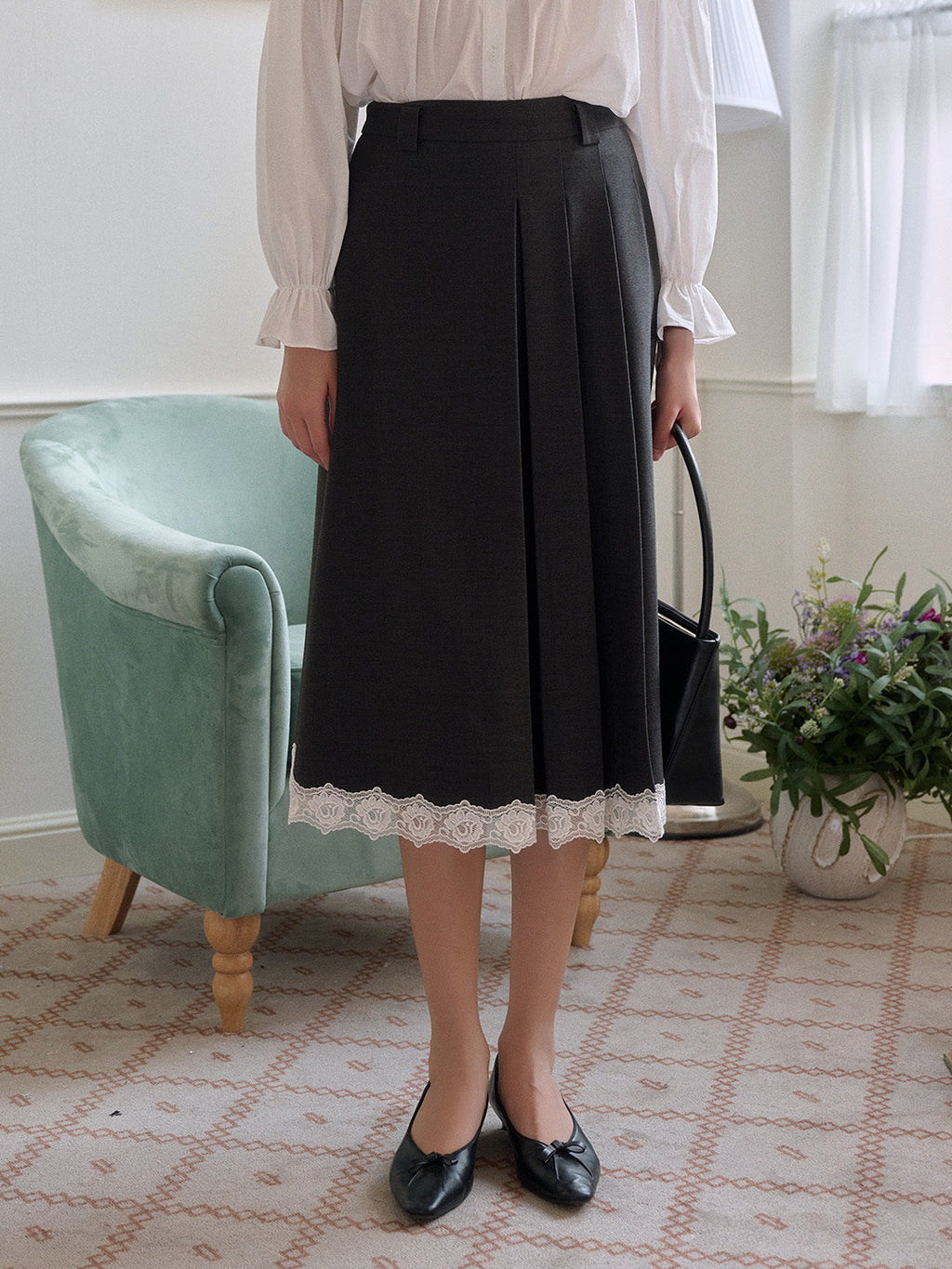 【Final Sale】Saige Pleated Lace A-Line Skirt