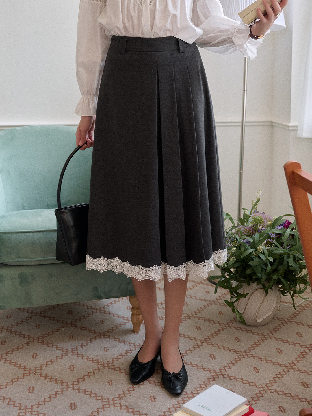 【Final Sale】Saige Pleated Lace A-Line Skirt