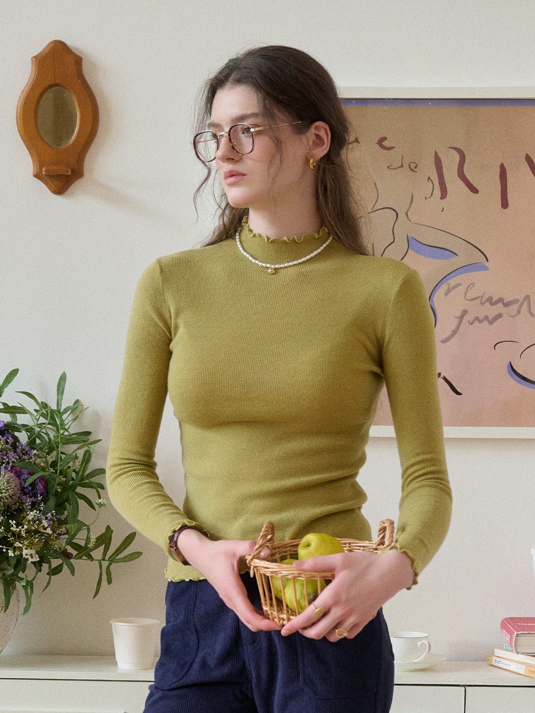 Amanda Ruffle Collar 100% Wool Sweater