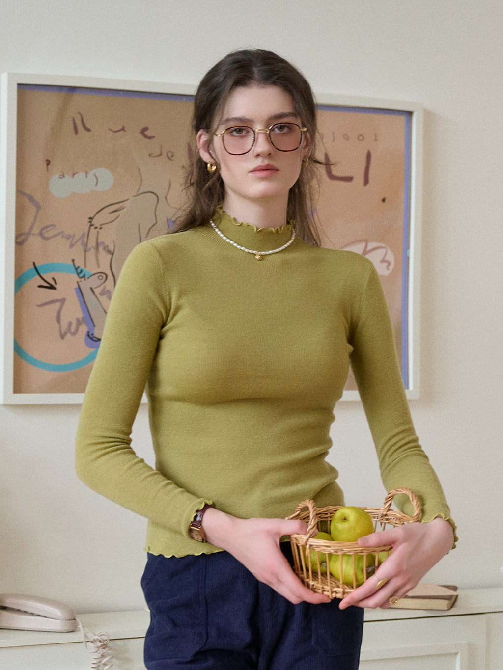 Amanda Ruffle Collar 100% Wool Sweater