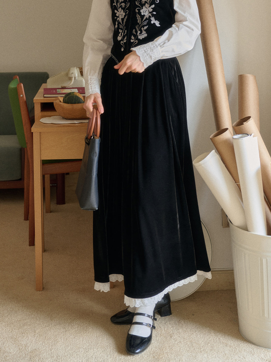 Xiomara Velvet Midi Skirt