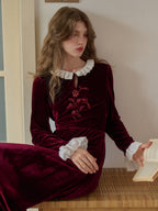 Aliana Round Neck Embroidery Velvet Dress