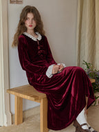 Aliana Round Neck Embroidery Velvet Dress