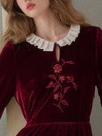 Aliana Round Neck Embroidery Velvet Dress