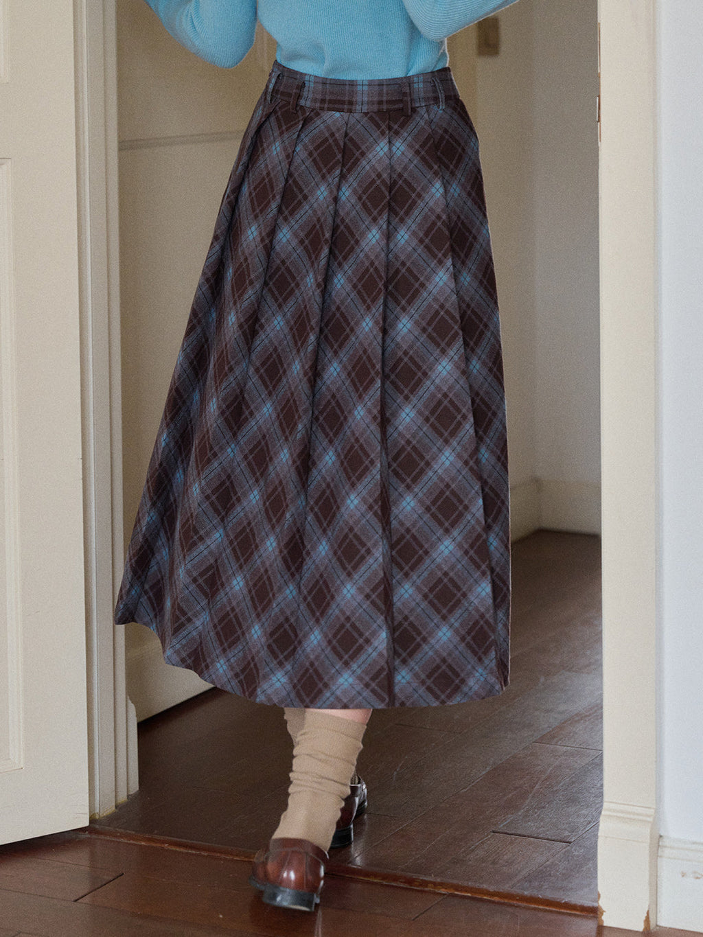 Jaylani Plaid Midi Skirt
