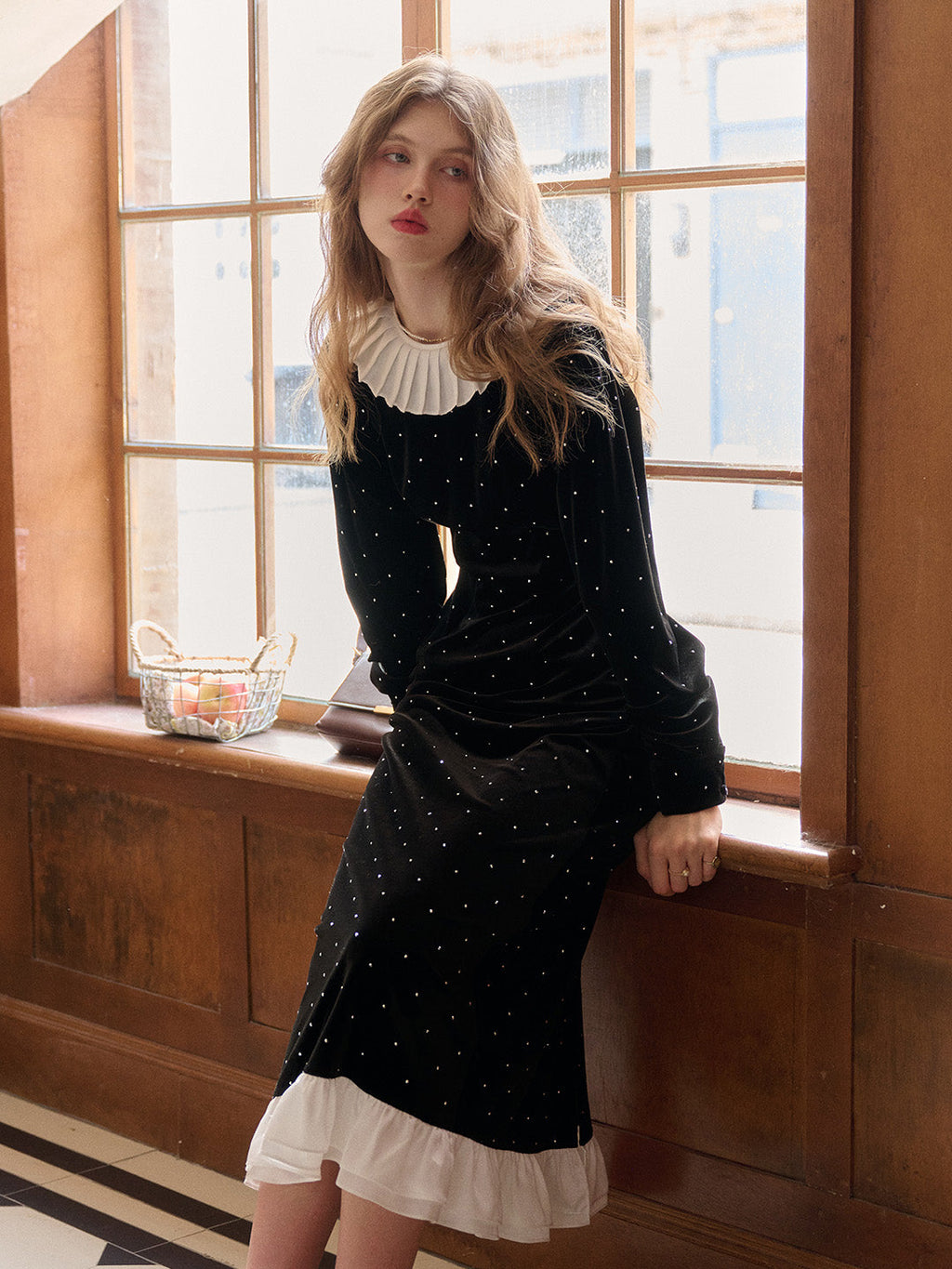 Milan Round Neck Beading Velvet Dress