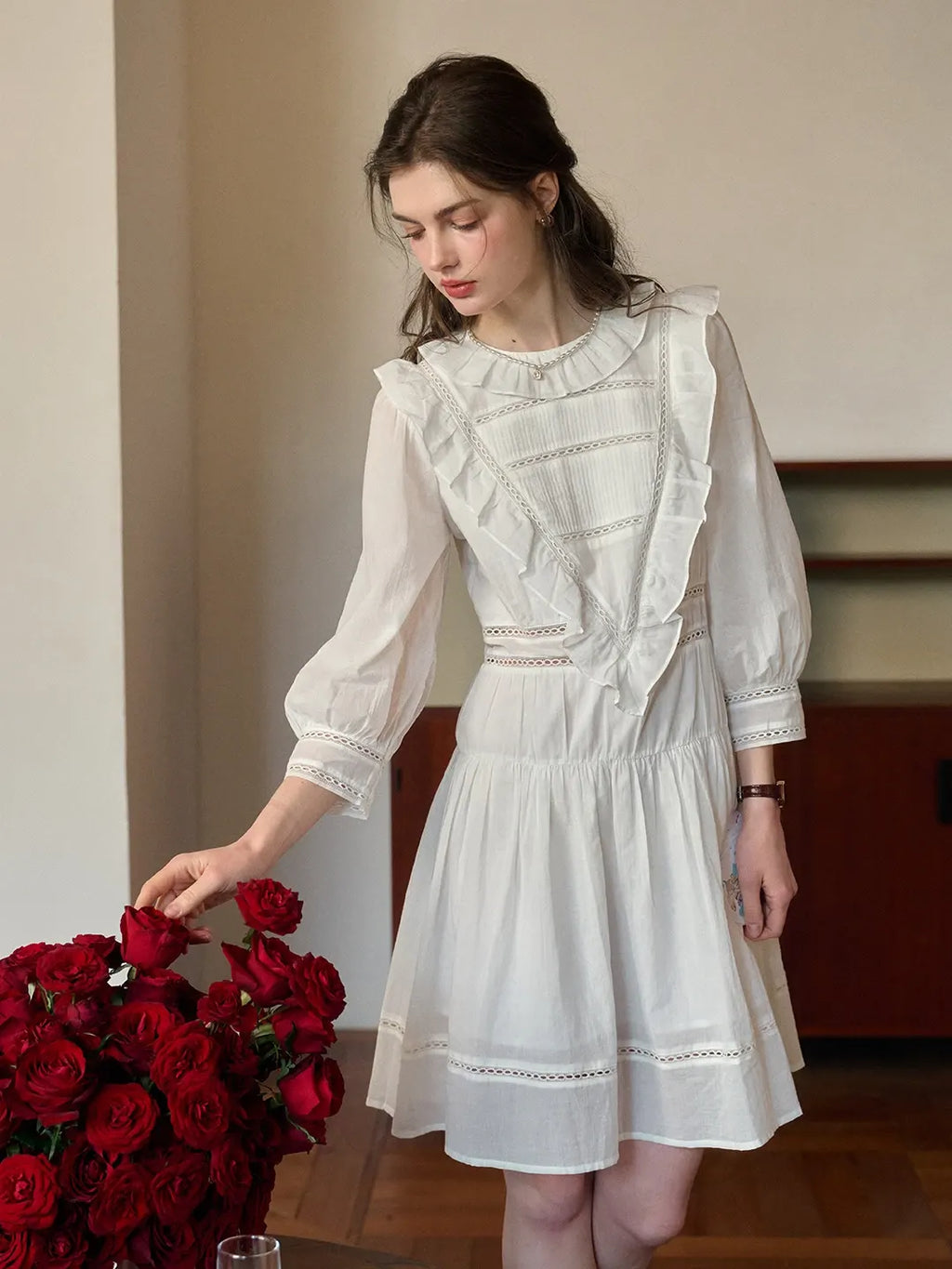 Lucille Victorian Long Sleeve White Dress
