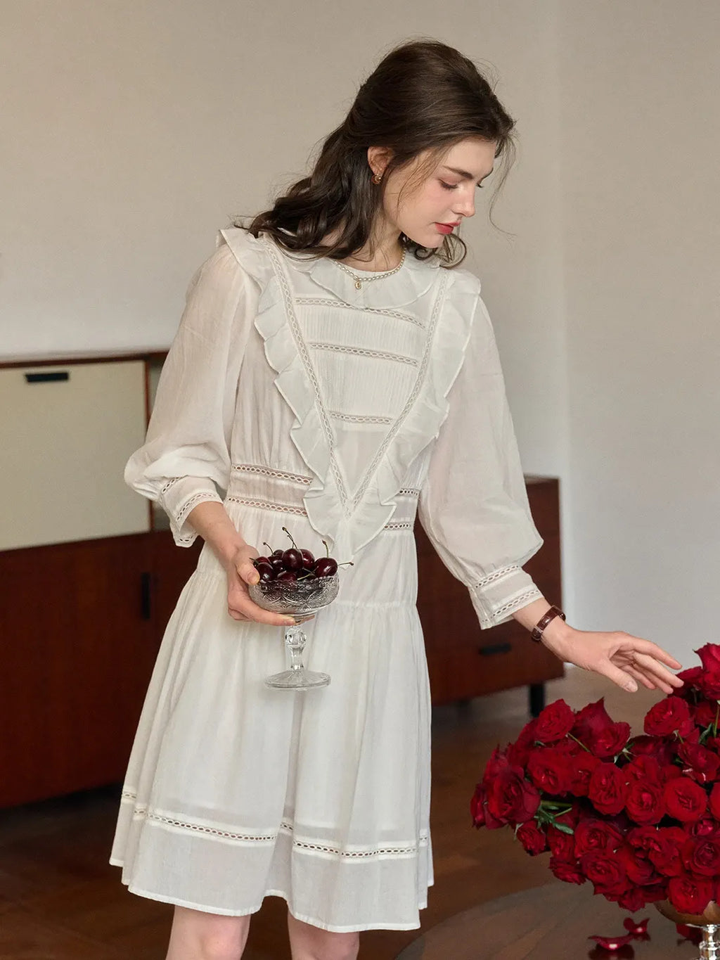 Lucille Victorian Long Sleeve White Dress