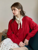 Amira Wave V-neck Cotton Knitted Cardigan