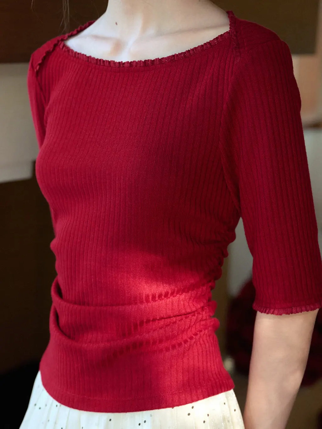 Bria Straight Neck Waist Blouse