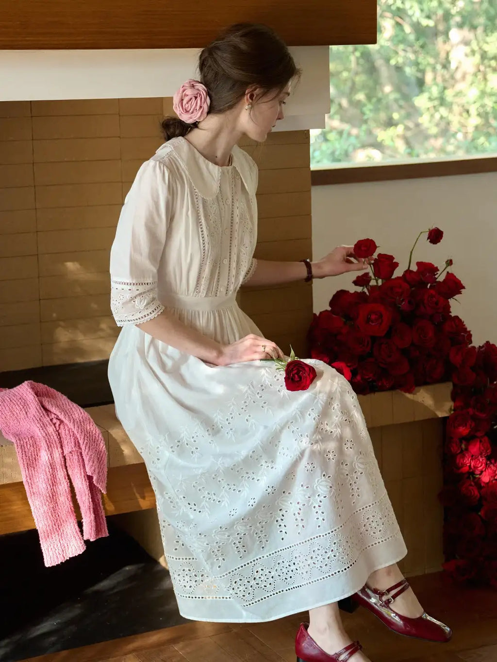 Jana Peter Pan Collar Hollow Cotton Dress