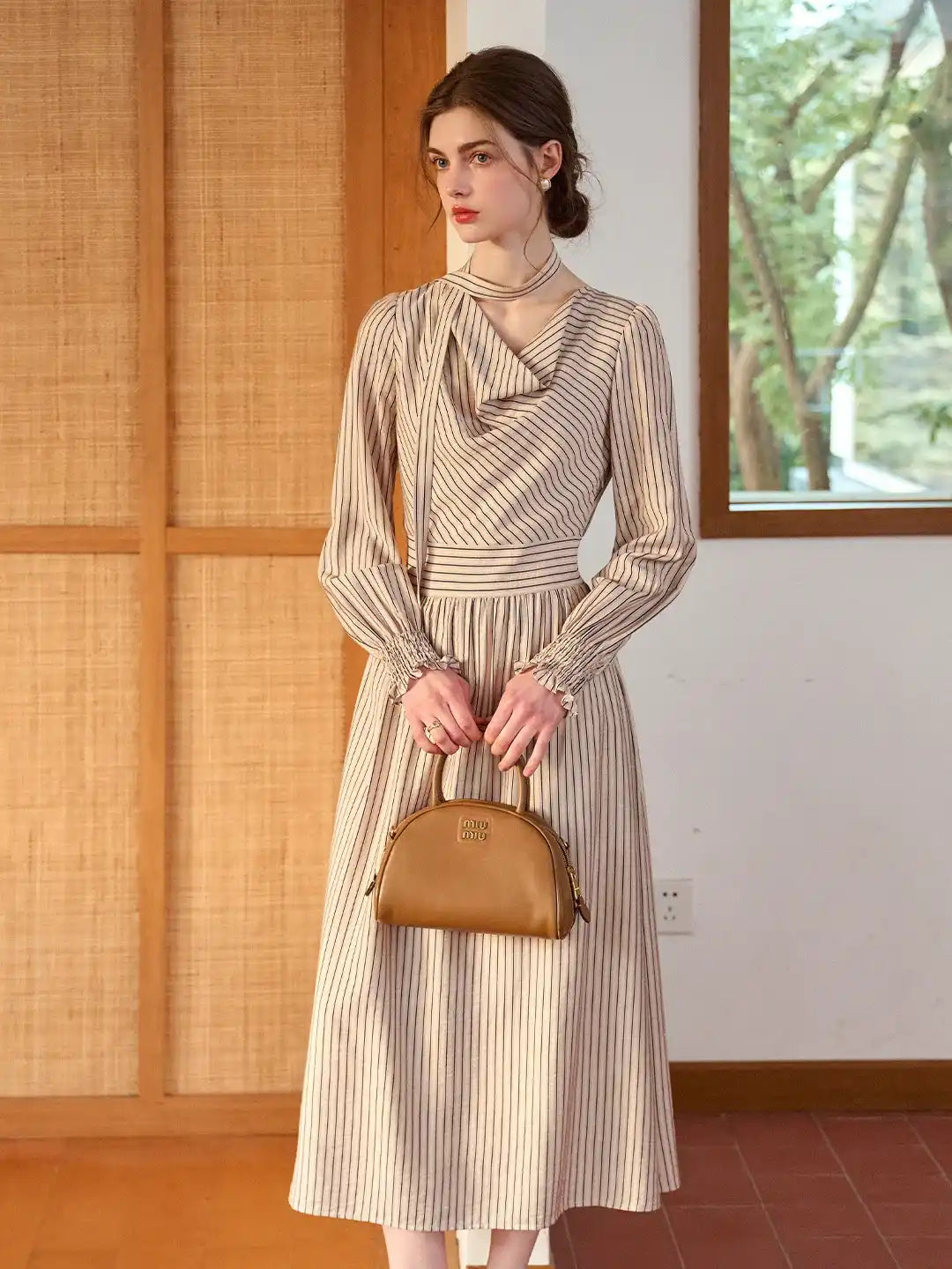 Janlisa Cowl Neck Stripe Dress