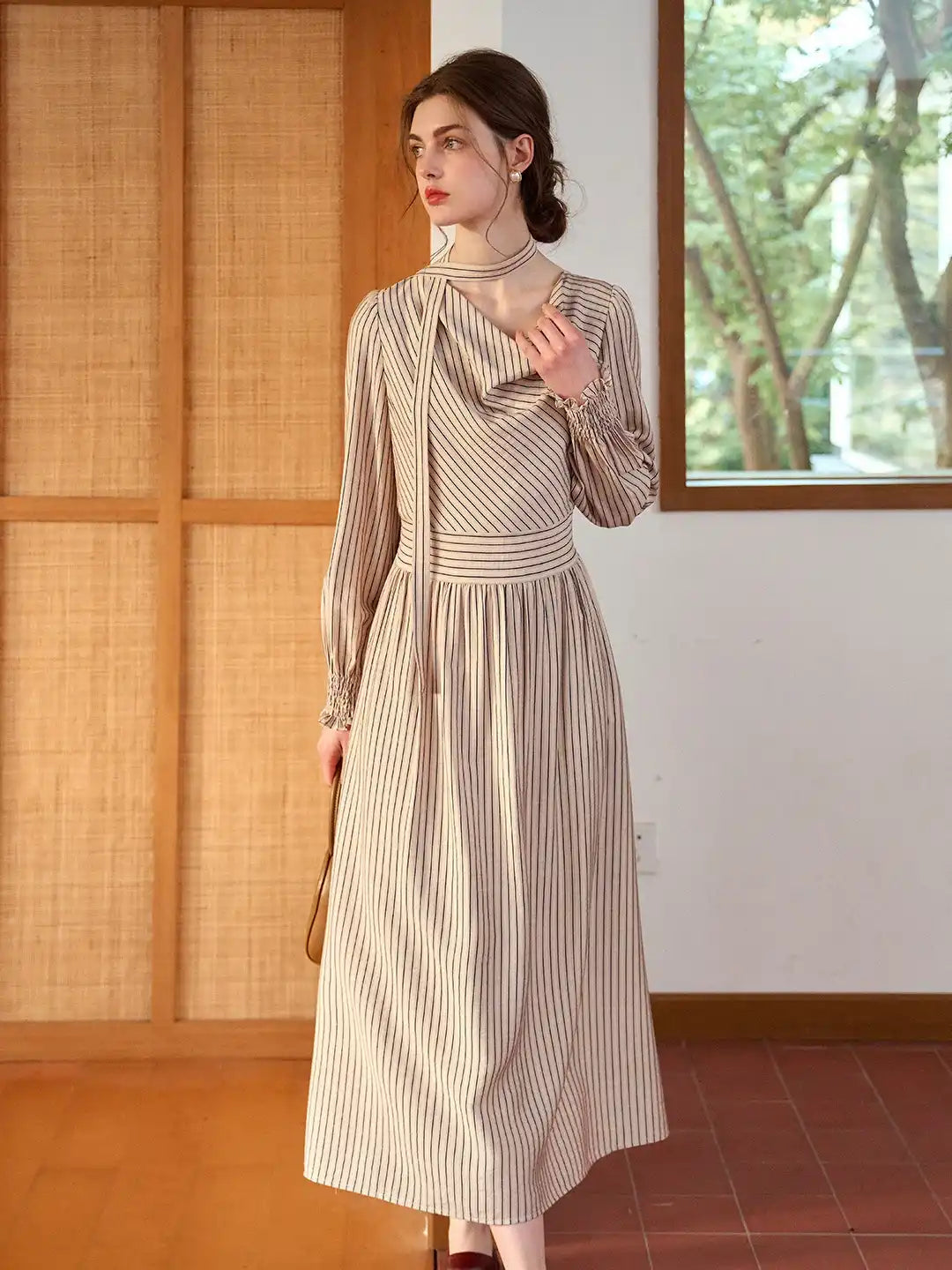 Janlisa Cowl Neck Stripe Dress