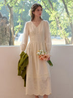 Rosalina V-Neck Embroidery Cotton Dress