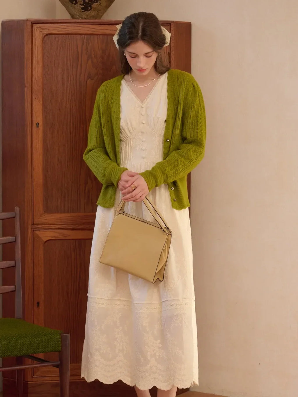 Rosalina V-Neck Embroidery Cotton Dress