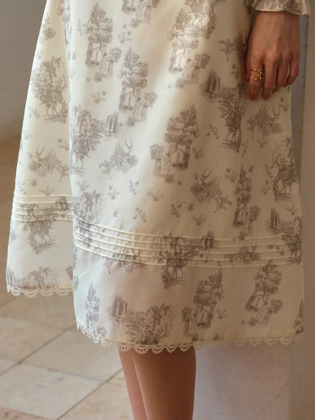 Lyric Printed Stand Collar Midi Dress