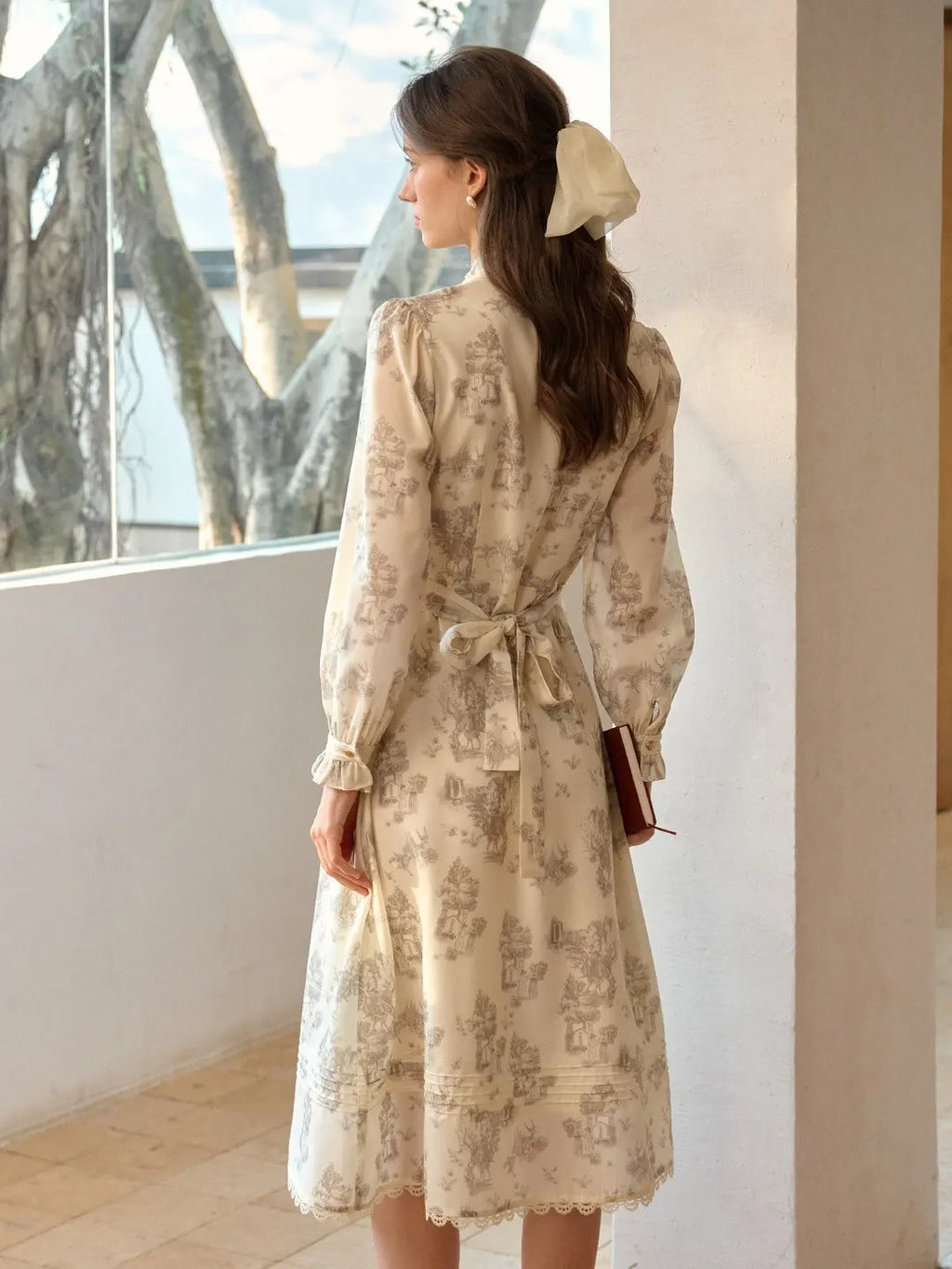 Lyric Printed Stand Collar Midi Dress