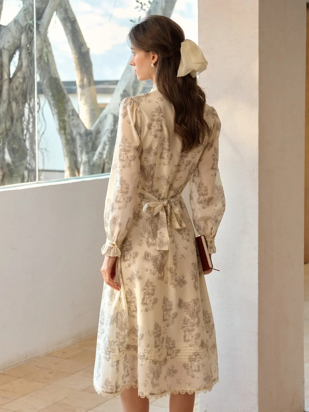 Lyric Printed Stand Collar Midi Dress