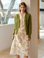 Lyric Printed Stand Collar Midi Dress