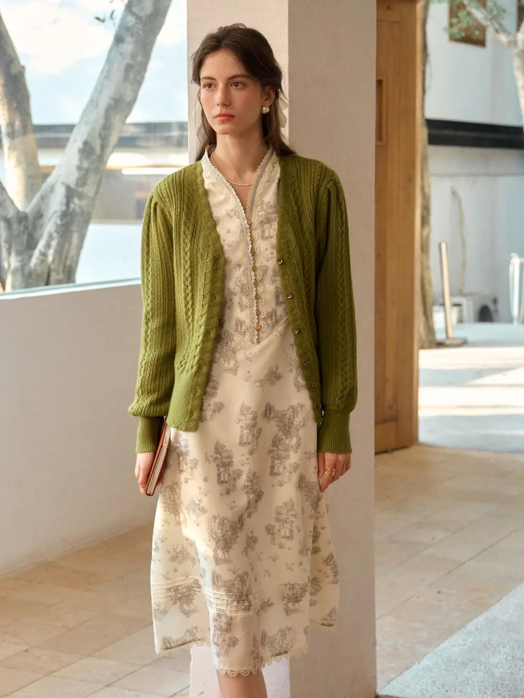 Lyric Printed Stand Collar Midi Dress