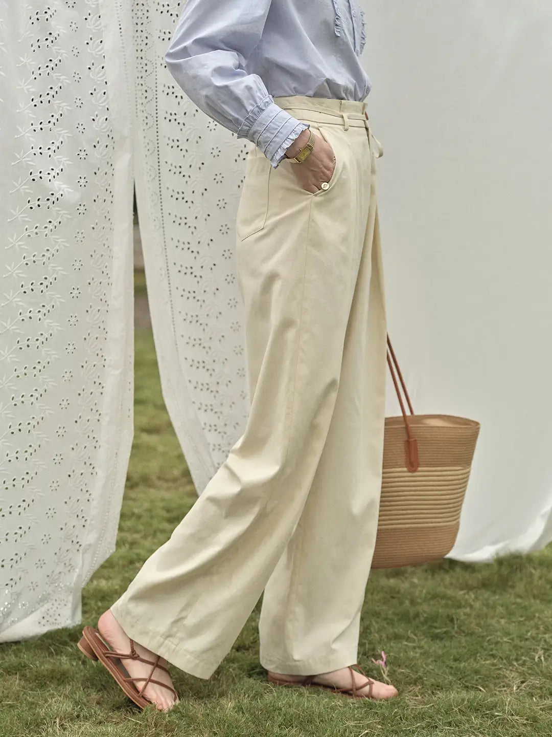 Quincy Pleated Cotton Trousers