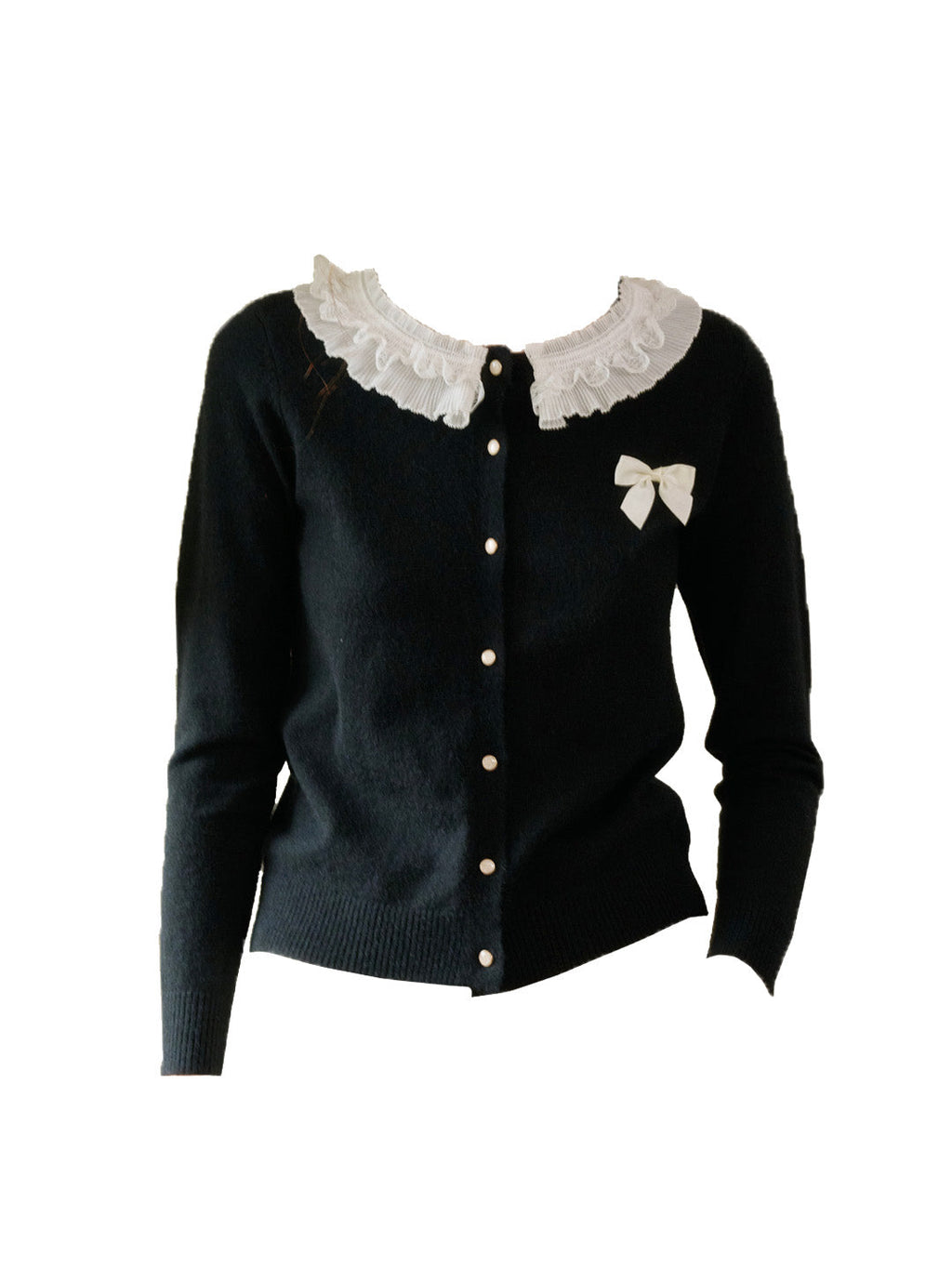 【Final Sale】Ruby Lace Lapel Contrasting Bow Cardigan - Purple