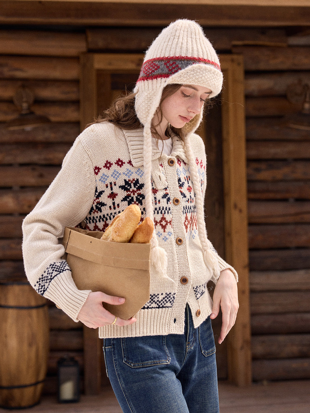 Madilynn Lapel Fair Isle Wool Cardigan