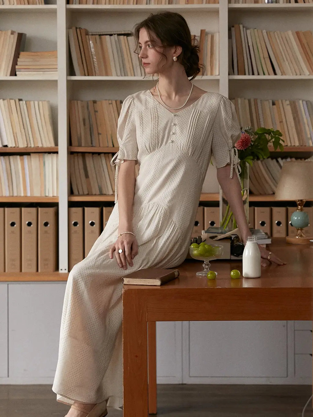 Emiliana V-Neck Accordion Pleats Dress