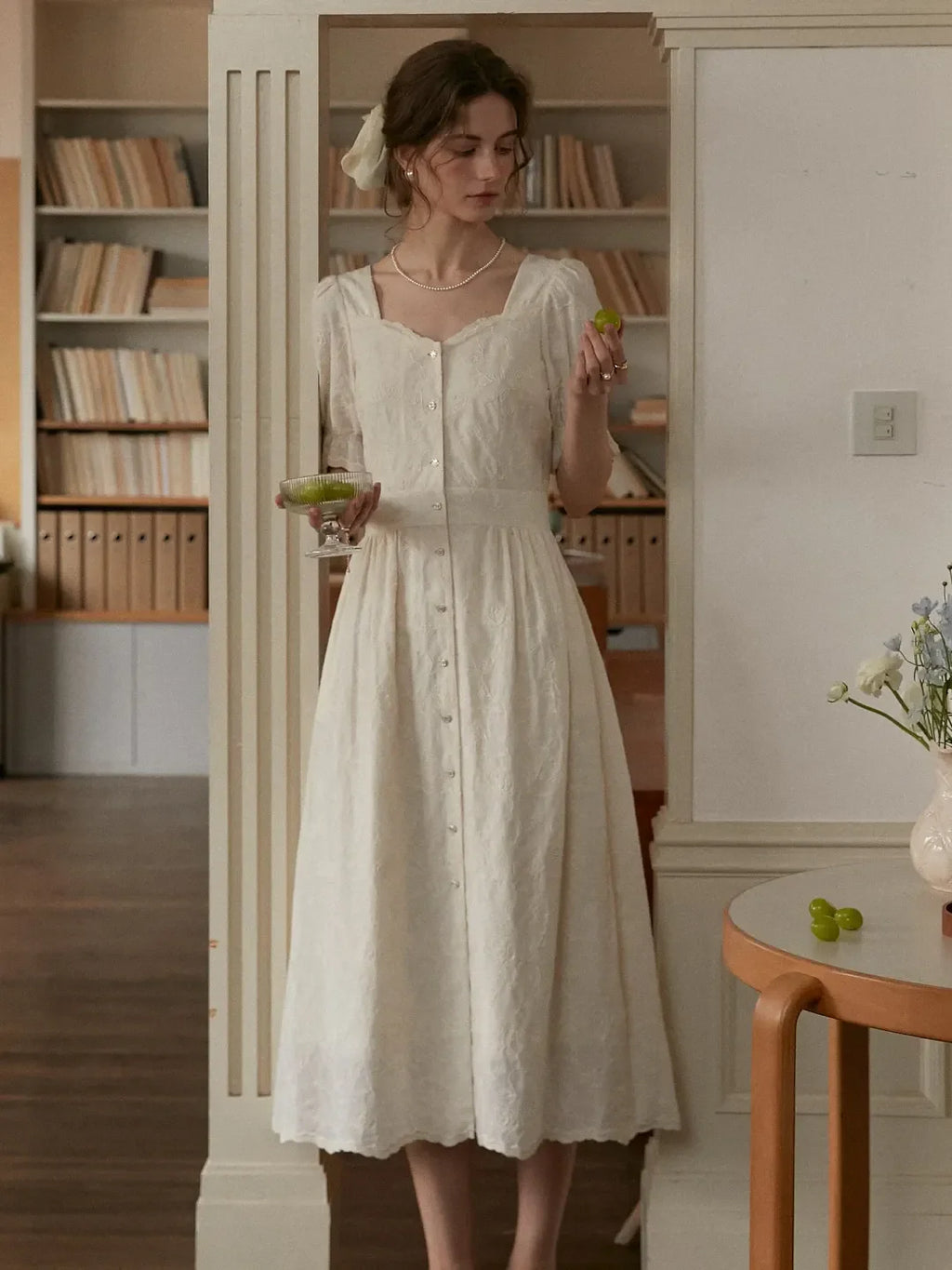 Ayra Sweetheart Neck Puff Sleeves Dress