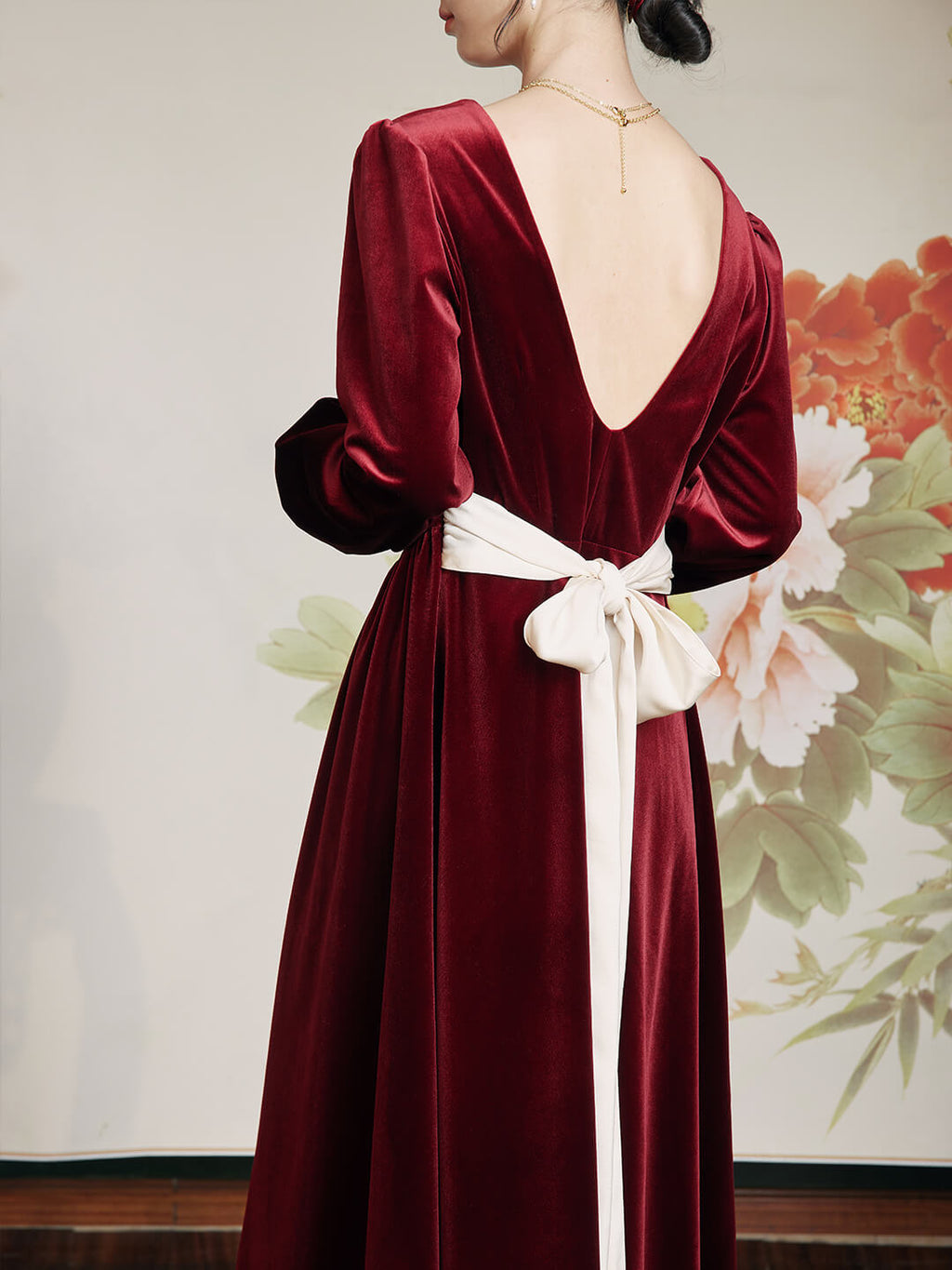 Imani Puff Sleeves Red Midi Velvet Dress