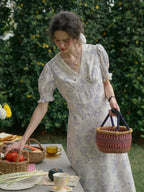 【Final Sale】Stormi Charming V-neck Lace Trimmed Floral Print Dress