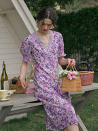 【Final Sale】Stormi Charming V-neck Lace Trimmed Floral Print Dress
