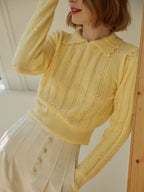 Jasmine Cable Polo Yellow Knit Sweater