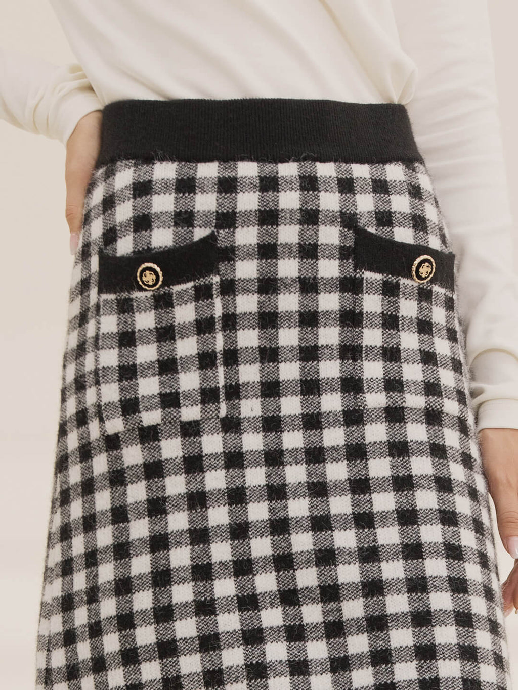 Ansley Checkerboard Black Midi Knitted Skirt