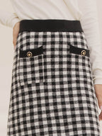 Ansley Checkerboard Black Midi Knitted Skirt