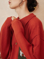 Raquel Polo Embroidery Christmas Red Knit Sweater