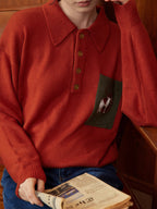 Raquel Polo Embroidery Christmas Red Knit Sweater