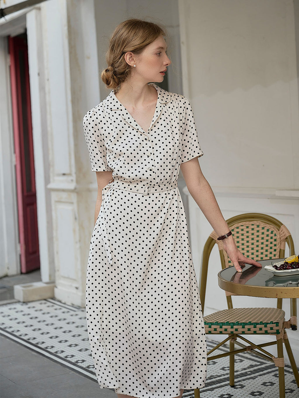 Baylee French Retro Polka Dot V-Neck Dress