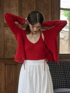 Kyla V-neck Tie Lace Hollow Embroidery Knitted Cardigan
