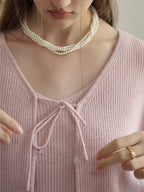 Kyla V-neck Tie Lace Hollow Embroidery Knitted Cardigan