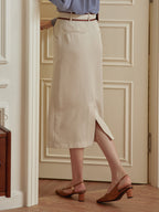 Odette Straight Beige Midi Skirt