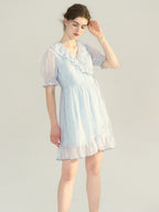 【Final Sale】Amaris Original Ballet Girl Print V Neck Puff Sleeve Dress