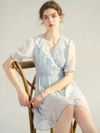 【Final Sale】Amaris Original Ballet Girl Print V Neck Puff Sleeve Dress