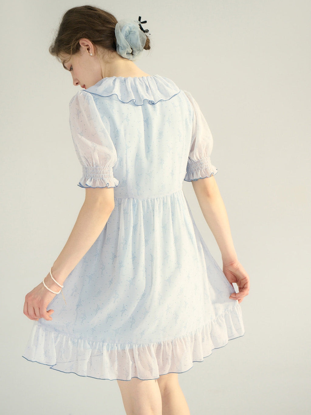 【Final Sale】Amaris Original Ballet Girl Print V Neck Puff Sleeve Dress