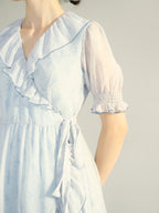 【Final Sale】Amaris Original Ballet Girl Print V Neck Puff Sleeve Dress