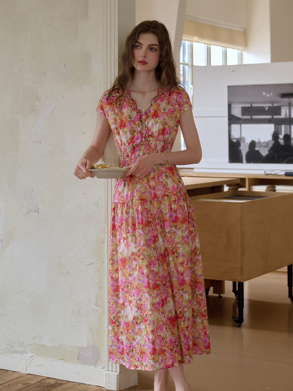 Adalyn Wavy Neck Floral 100% Cotton Dress