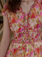 Adalyn Wavy Neck Floral 100% Cotton Dress