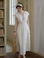 Adalyn Wavy Neck Embroidery 100% Cotton Dress