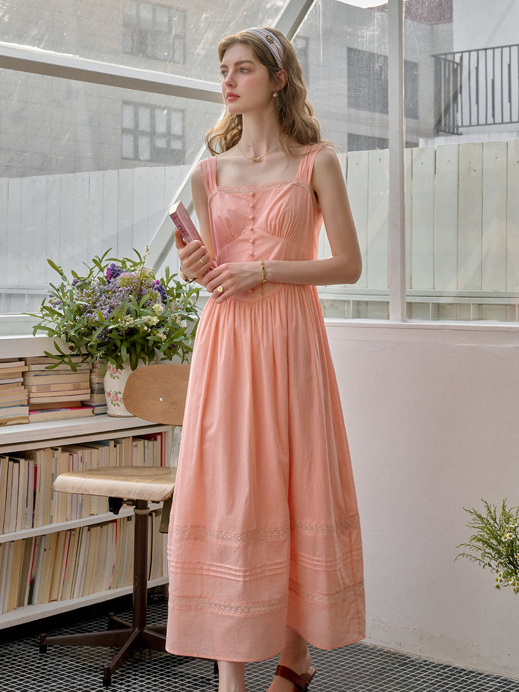 【Final Sale】Ana Sweetheart Neck Lace 100% Cotton Dress
