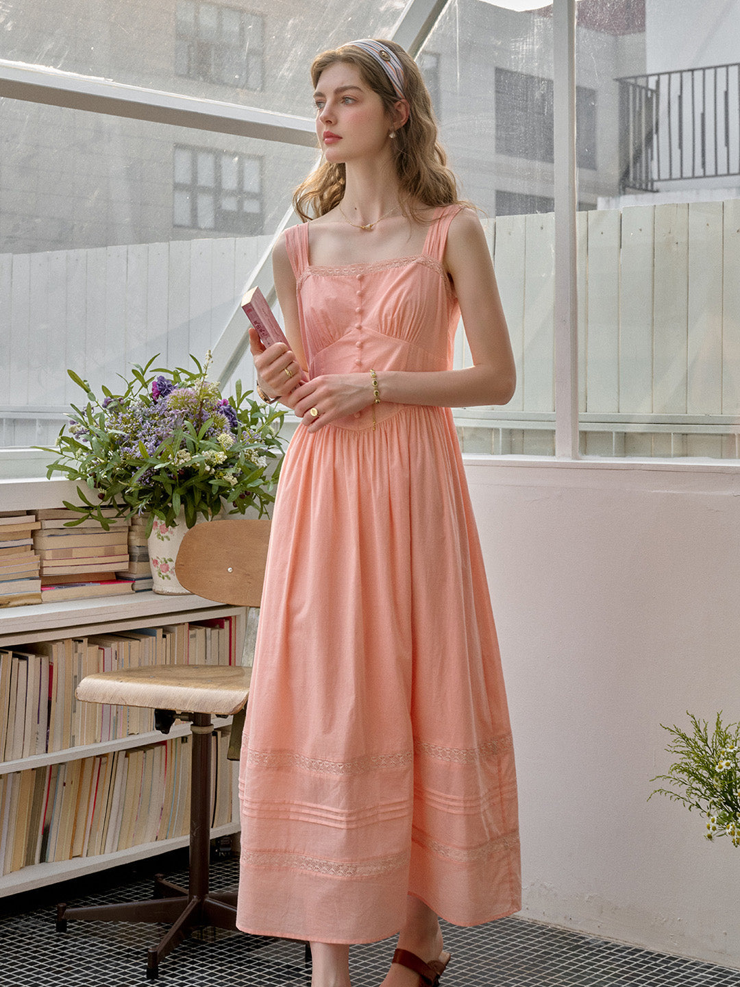 【Final Sale】Ana Sweetheart Neck Lace 100% Cotton Dress